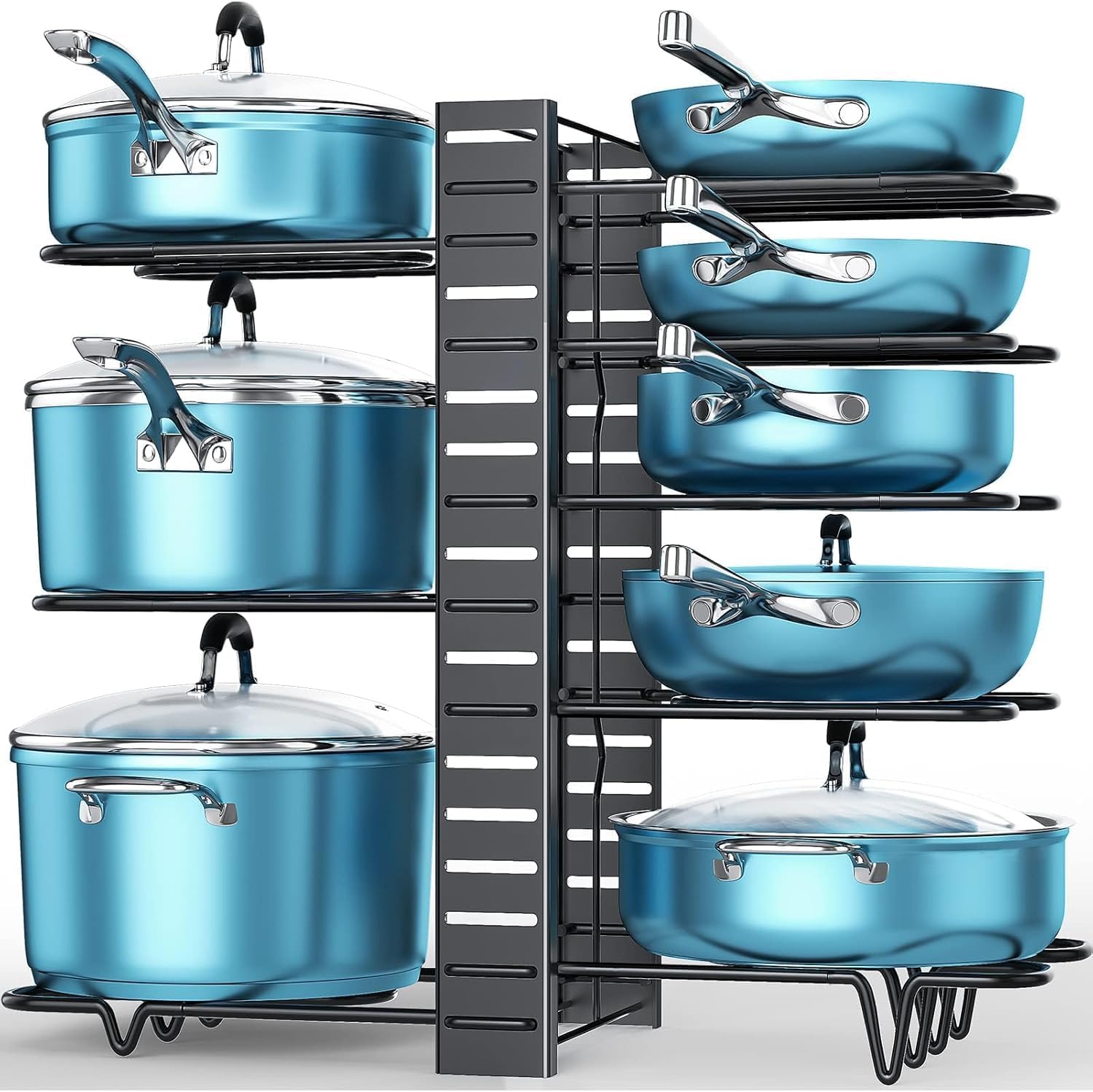 ORDORA Pots and Pans Organizer under Cabinet with Pot Lid Organizer, 16.61 Height, 8 Tier Pot Organizers Rack with 3 DIY Methods