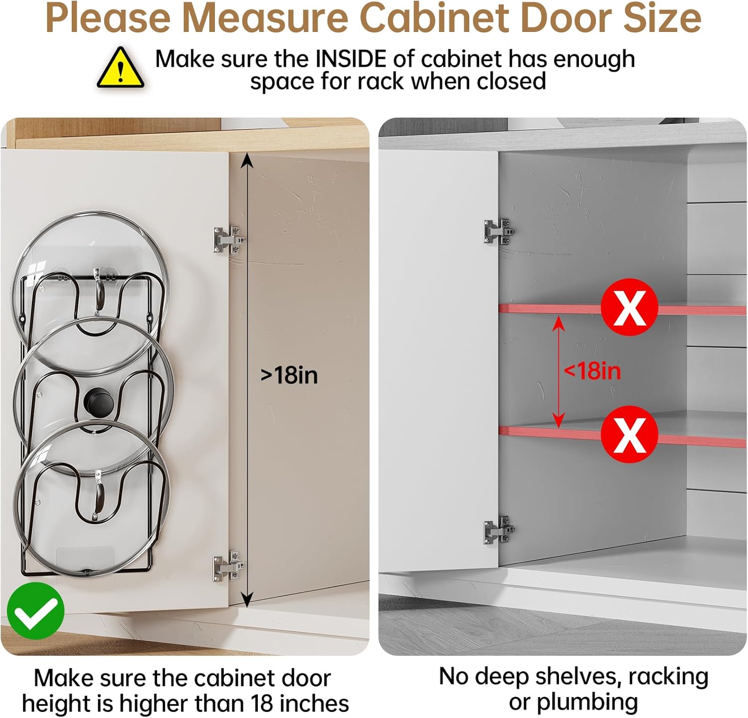 ORDORA 2 Pack Pot Lid Organizer Rack for Cabinet Door, 6-Tier Pot Lid Holders inside Cabinet, No Drilling Adhesive Wall Door Mounted Rustproof Pots and Pans Cover Organizers for Kitchen Storage, Black