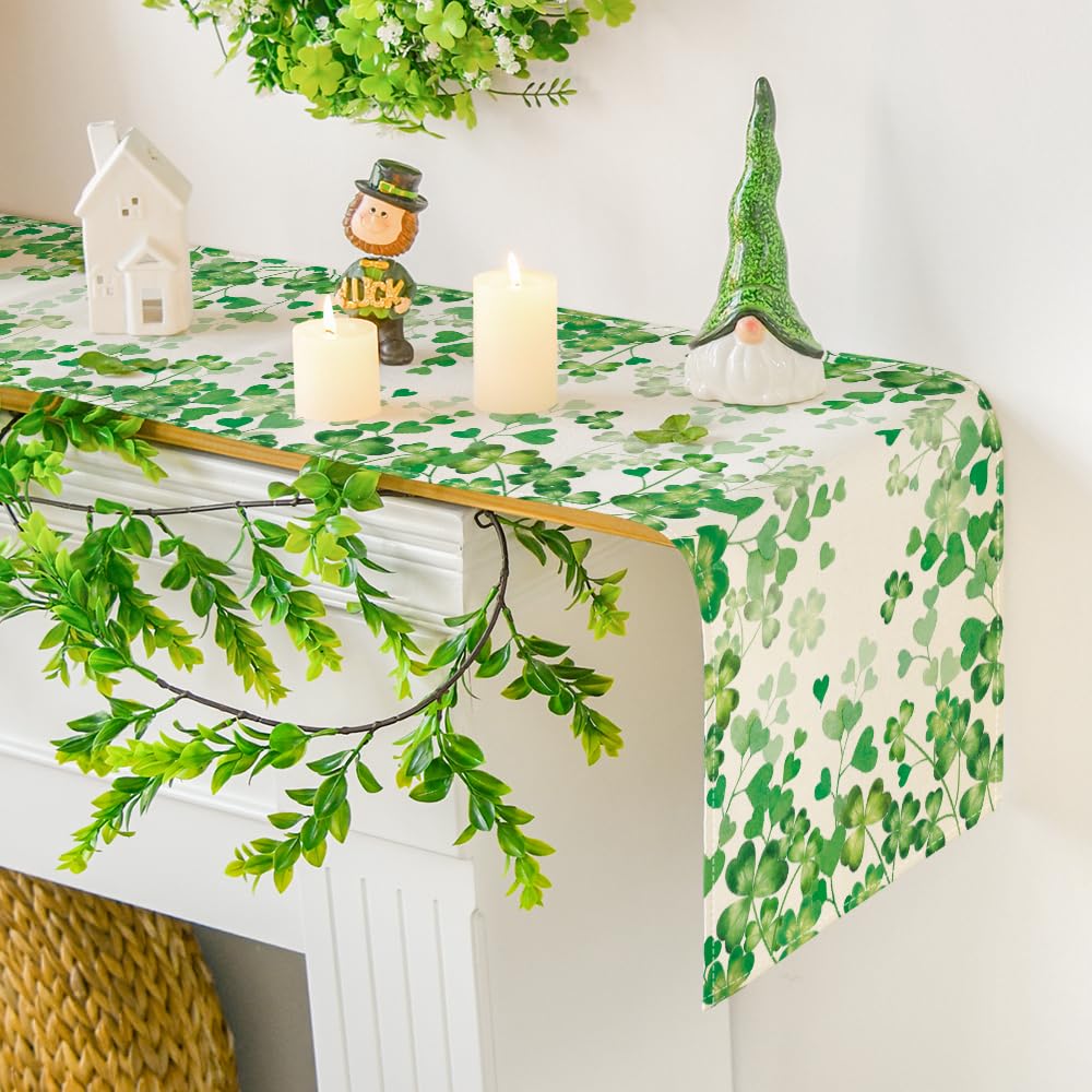Artoid Mode Shamrock Love Heart 210 GSM St. Patrick's Day Table Runner, Seasonal Spring Kitchen Dining Table Decoration for Home Party Decor 13x72 Inch