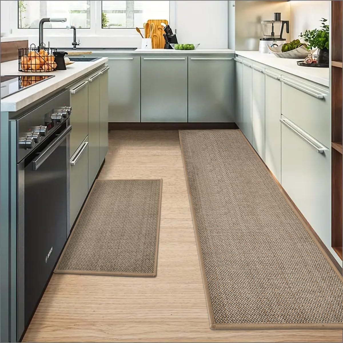 Artoid Mode Washable Non Slip Kitchen Rugs and Mats Set of 2, Rubber Backing Absorbent Kitchen Mats for Floor Front of Sink - 17x29 and 17x47 Inch
