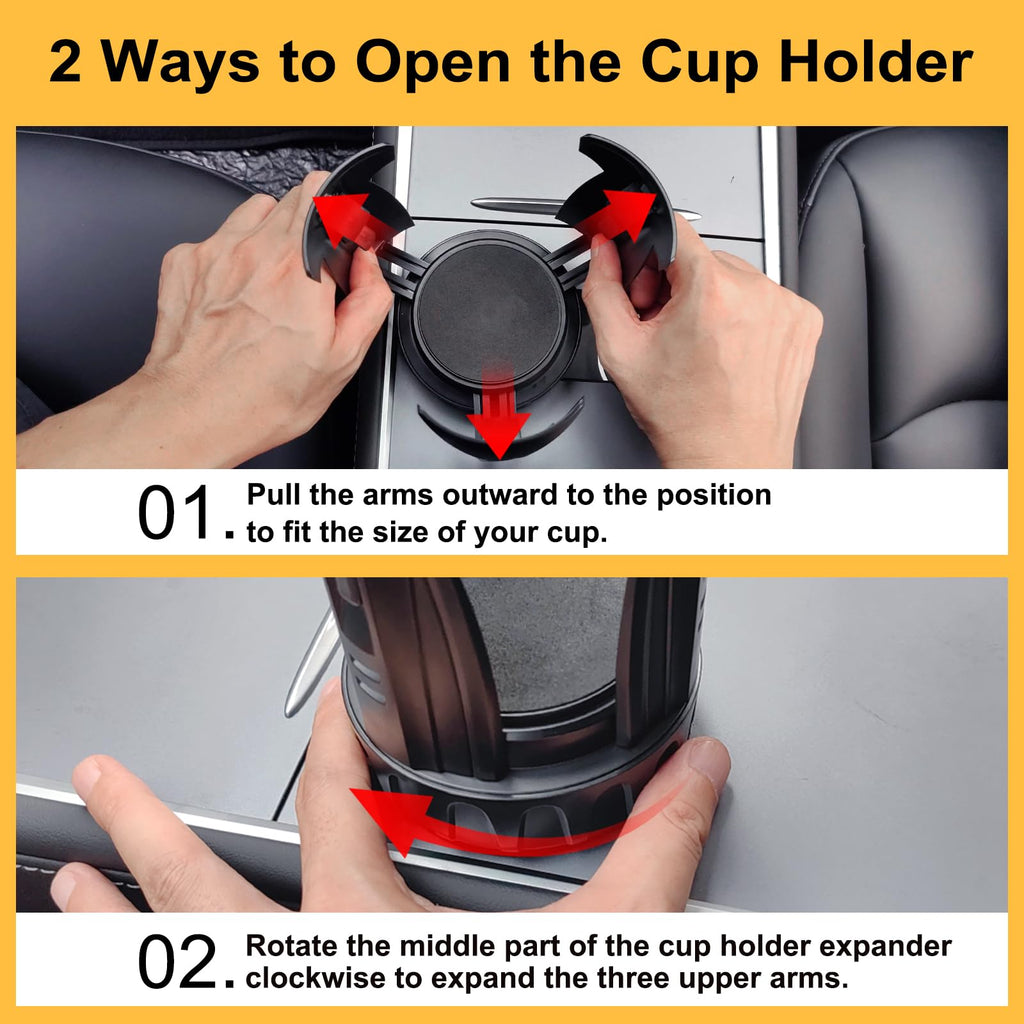 Cup Holder Expander, Automatic Car Cup Holder Expander Holds Large Water Bottles, for Yeti, Owala Travel Tumbler & Mugs, Adjustable Arms & Extendable Base Insert Accessories (CUP03T, 1PACK)