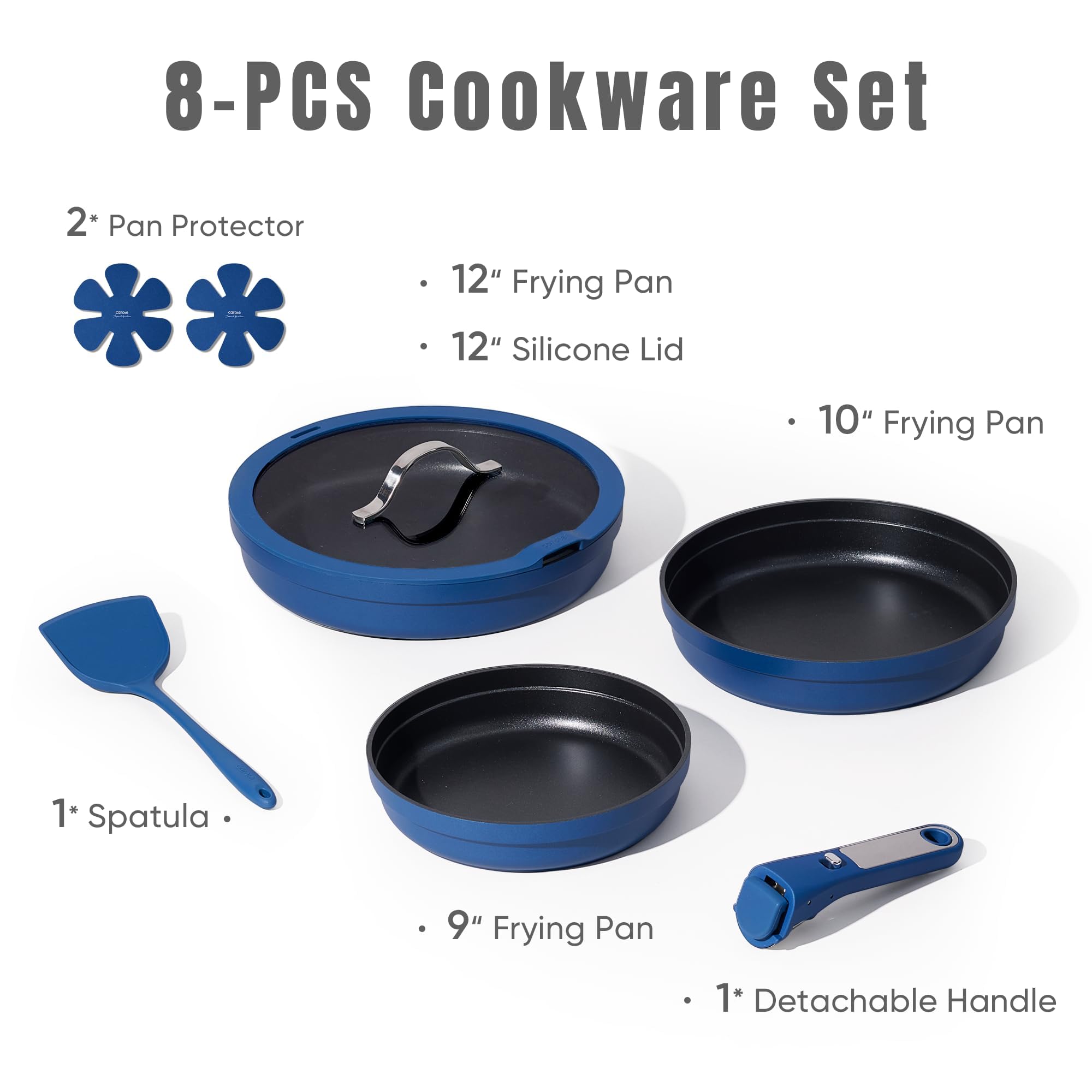 CAROTE 22pcs Pots and Pans Set Non Stick, Nonstick Cookware Set, Dishwasher/Oven/Fridge Safe Pots and Pans, Removable Handle RV Oven Safe Cookware, Induction Kitchen Set, Blue