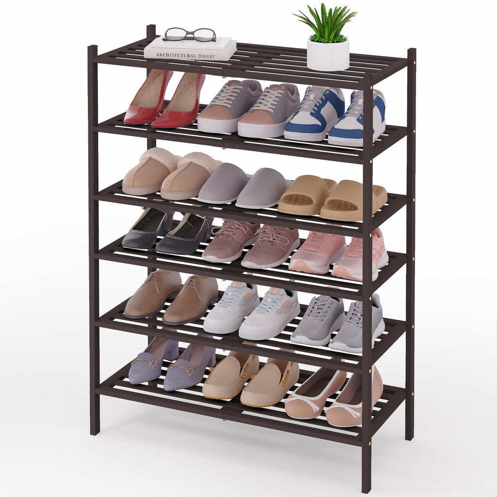 Smiry Bamboo Shoe Rack 3-Tier, Stackable Wooden Shoe Organizer for Entryway & Closet, Free Standing Wood Shoe Storage Shelf for Front Door & Small Spaces, Natural