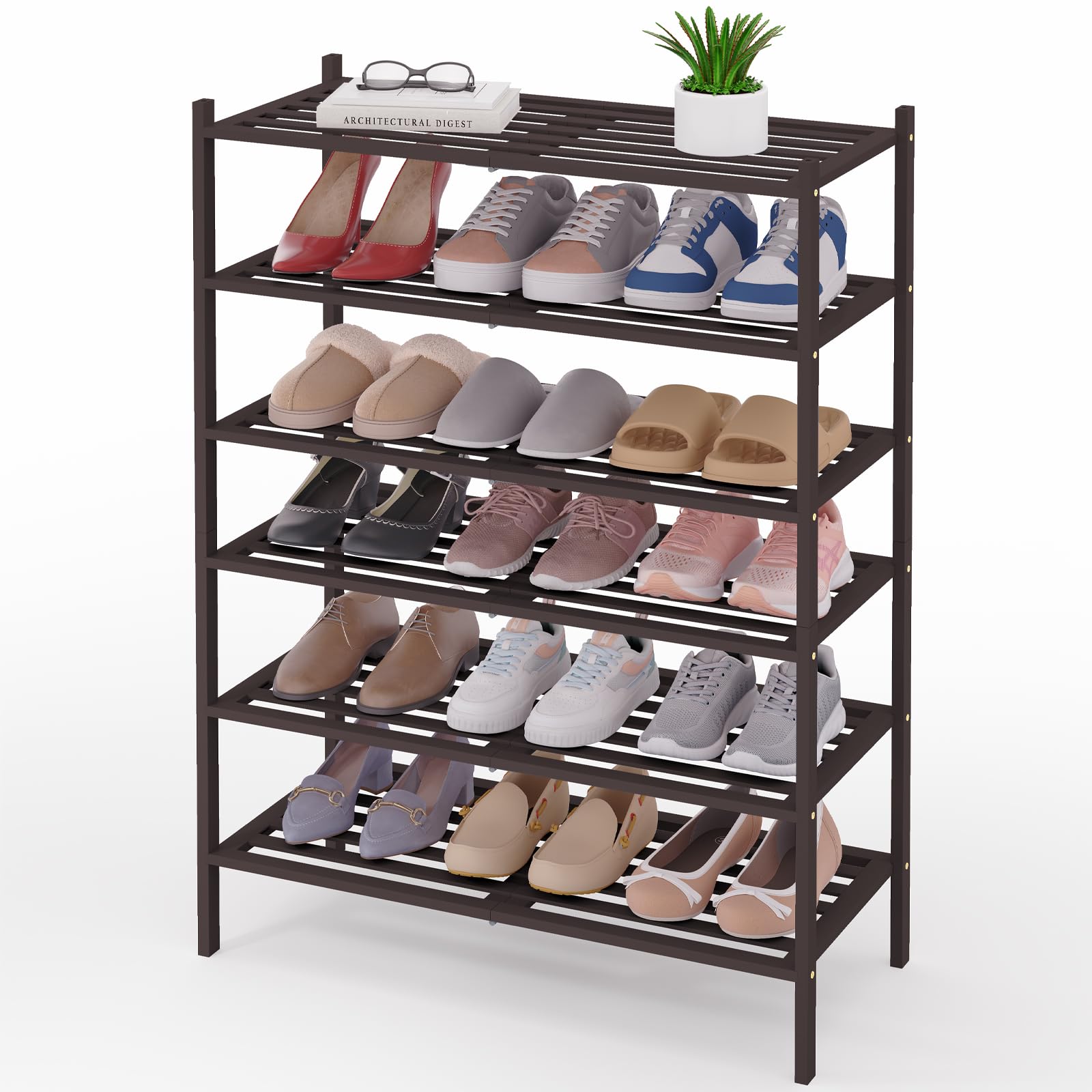 Smiry Bamboo Shoe Rack 3-Tier, Stackable Wooden Shoe Organizer for Entryway & Closet, Free Standing Wood Shoe Storage Shelf for Front Door & Small Spaces, Natural