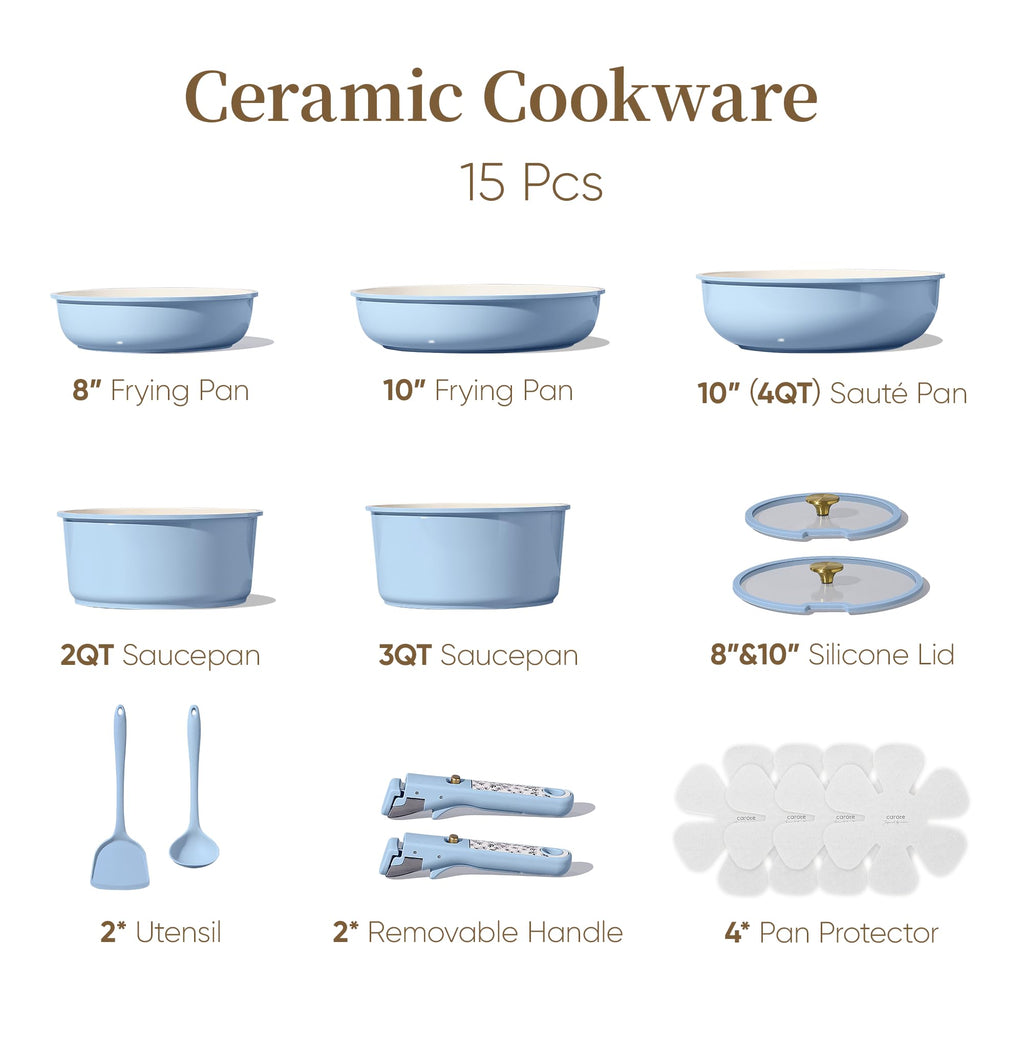 CAROTE 19pcs Pots and Pans Set, Nonstick Cookware Set Detachable Handle, Induction Kitchen Cookware Sets Non Stick with Removable Handle, RV Cookware Set, Oven Safe