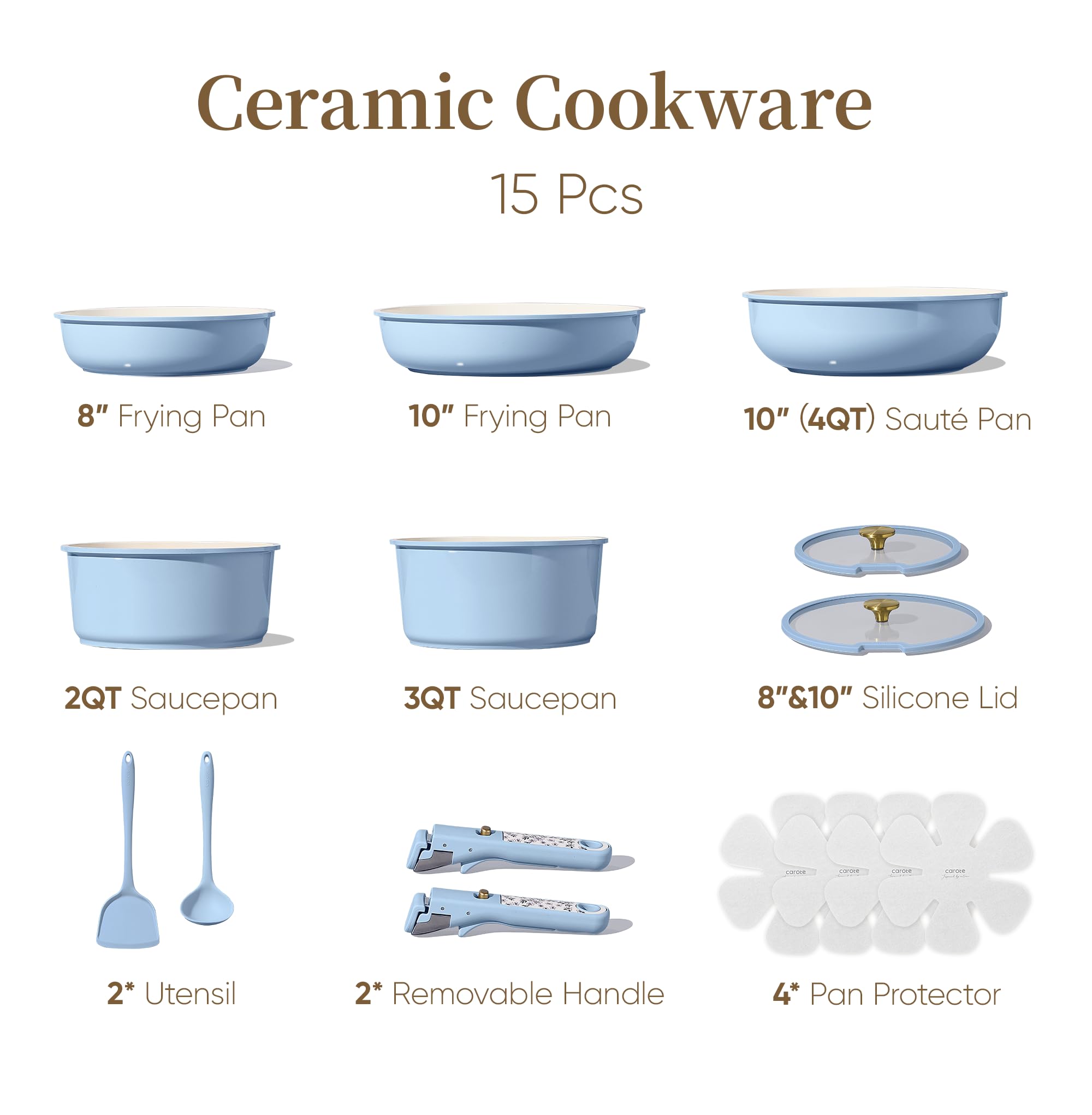 CAROTE 19pcs Pots and Pans Set, Nonstick Cookware Set Detachable Handle, Induction Kitchen Cookware Sets Non Stick with Removable Handle, RV Cookware Set, Oven Safe
