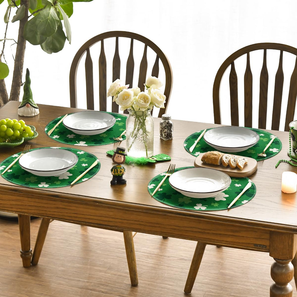 Artoid Mode Green Shamrock St. Patrick's Day Placemats Set of 4, 12x18 Inch Seasonal Spring Table Mats for Party Kitchen Dining Decoration