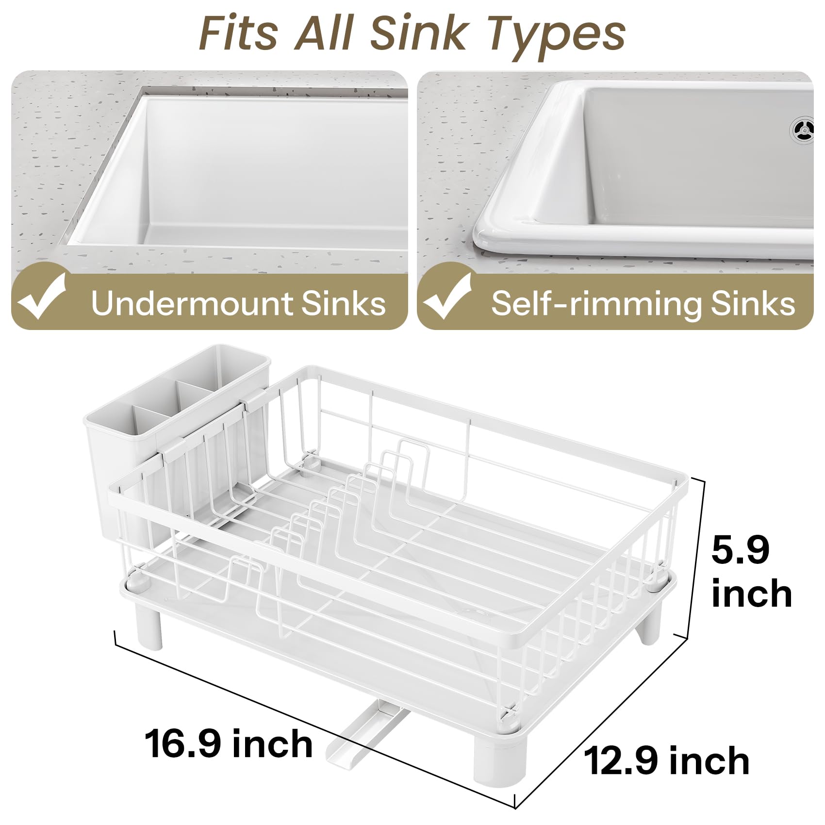 SNTD Dish Drying Rack - Small Dish Rack for Kitchen Counter, Stainless Steel Dish Drainer with Utensil Holder and Drainboard, 11" W x 15" L (Black)