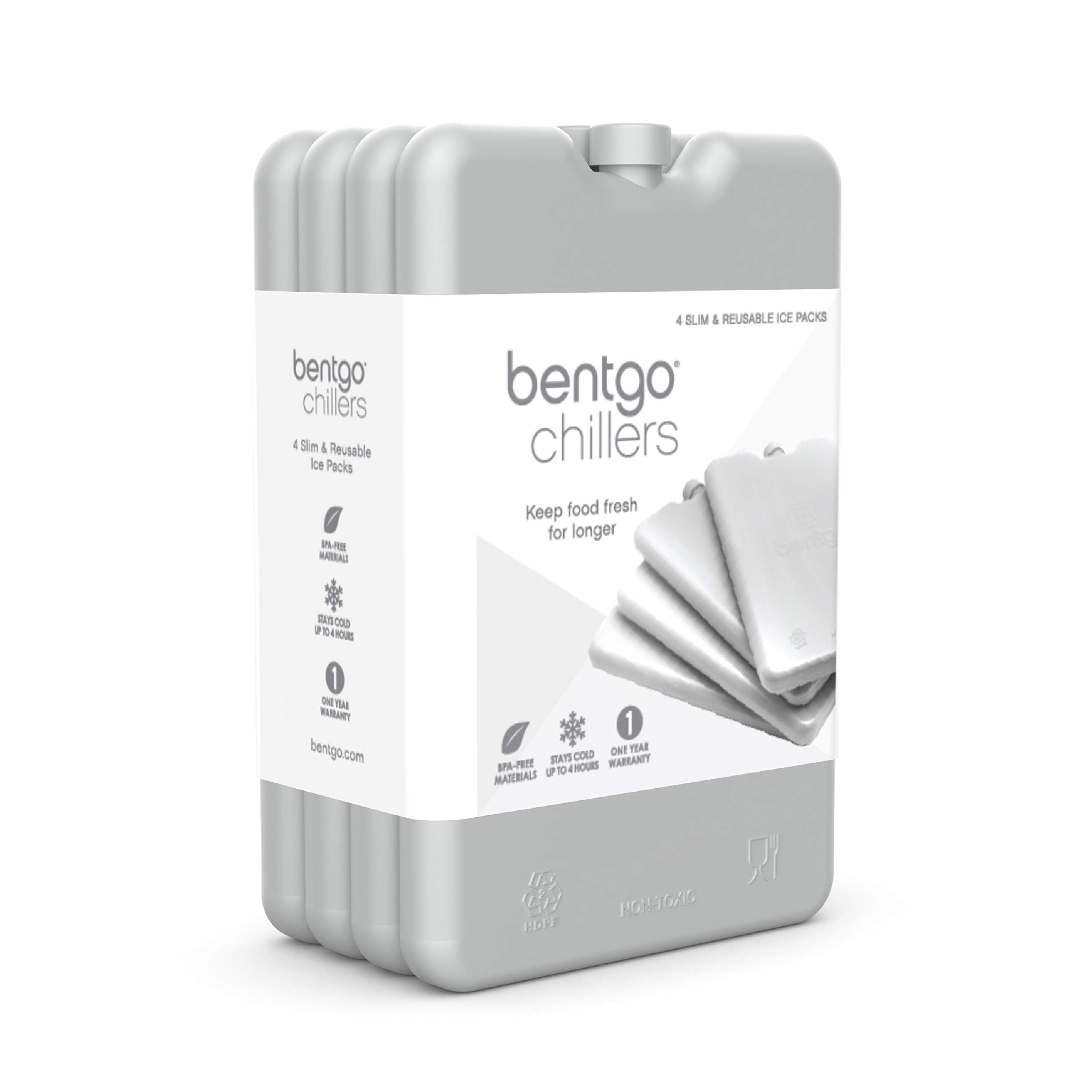 Bentgo Ice Lunch Chillers - Ultra-Thin Ice Packs Perfect for Everyday Use in Lunch Bags, Lunch Boxes and Coolers - 4 Pack (Gray)