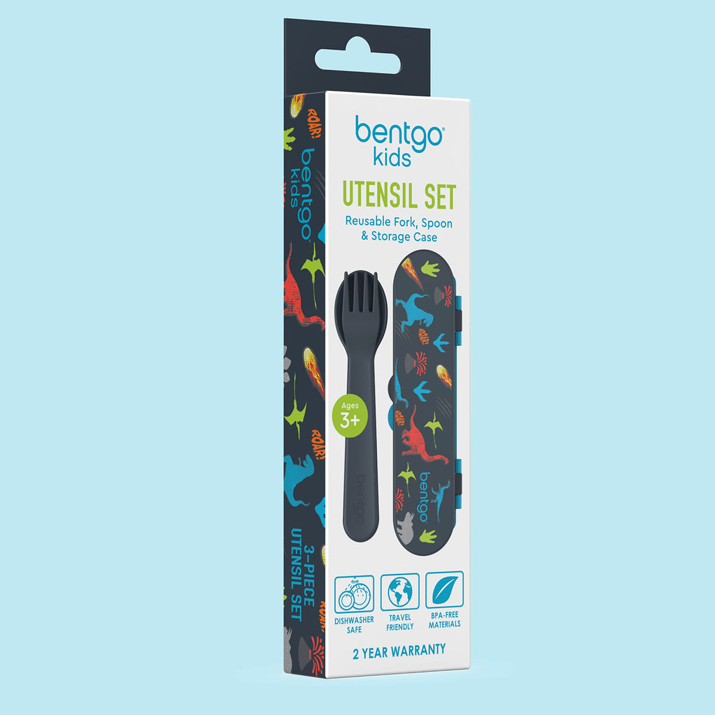 Bentgo Kids Utensil Set - Reusable Plastic Fork, Spoon & Storage Case BPA-Free Materials, Easy-Grip Handles, Dishwasher Safe Ideal for School Lunch, Travel, Outdoors (Rainbows and Butterflies)