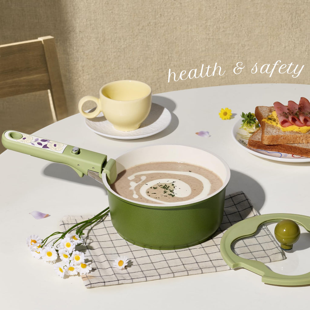 CAROTE Ceramic Pots and Pans Set Non Stick, Nonstick Kitchen Cookware Sets with Lid, Detachable Handle Sauté Pan Set, Non Toxic Frying Pan, Oven Safe, Induction Ready, Cream White