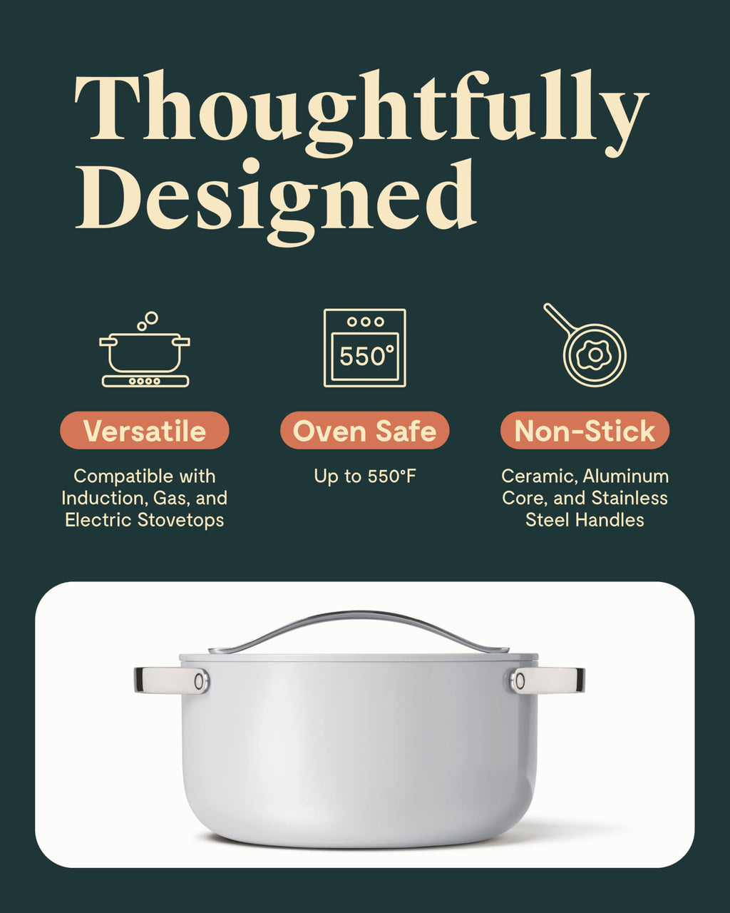 Caraway Dutch Oven Pot with Lid (6.5 qt, 10.5") - Non-Stick Ceramic Coating - Free From Forever Chemicals - Oven Safe & Stovetop Agnostic - Cream