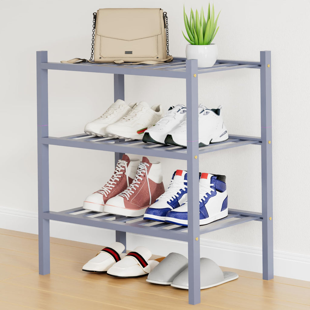Smiry Shoe Rack, 3 Tier Bamboo Shoe Organizer, Stackable Free Standing Wooden Shoe Storage Shelf for Closet, Entryway, Front Door Entrance, Natural