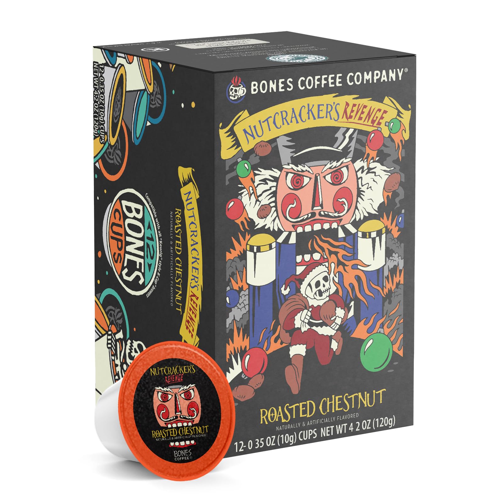 Bones Coffee Company Flavored Coffee Bones Cups Highland Grog Butterscotch Caramel | 12ct Single-Serve Coffee Pods Compatible with Keurig 1.0 & 2.0 Keurig Coffee Maker