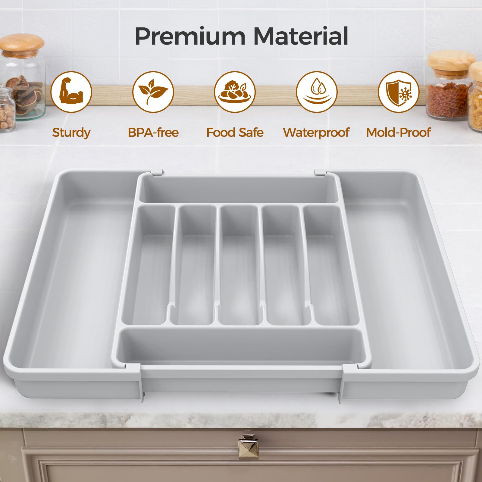 Extra Large Expandable Silverware Organizer, BPA-Free Food-Safe Cutlery Flatware Organizer, Kitchen Utensil Drawer Organizer, Adjustable Silverware Holder for Spoons Forks Knives, Black