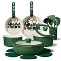 CAROTE 19Pcs Ceramic Cookware Set, Pots and Pans Set Non stick, Non Toxic Cookware Detachable Handle, Kitchen Cooking Set - Induction Cookware, Dishwasher/Oven Safe, PFAS Free, Green