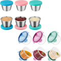 Freshmage [6 Pack 2.4oz Stainless Steel Dressing Container with Silicone Lids and [6 Pack] 2.7 oz Small Condiment Containers