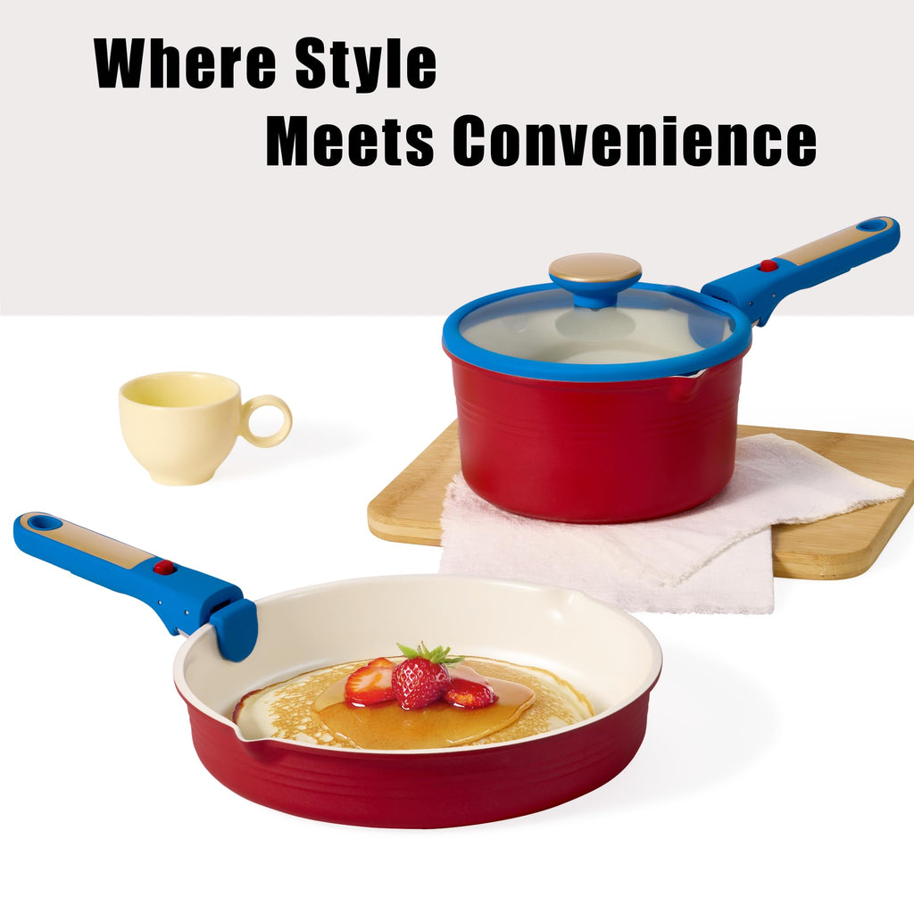 CAROTE 15pcs Pots and Pans Set Non Stick, Cookware Set Non Toxic with Detachable Handle, Induction Kitchen Cooking Set, Dishwasher/Oven Safe, RV/Camping Cookware