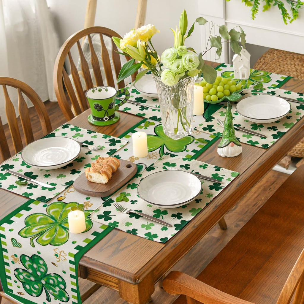 Artoid Mode Green Shamrock St. Patrick's Day Placemats Set of 4, 12x18 Inch Seasonal Spring Table Mats for Party Kitchen Dining Decoration