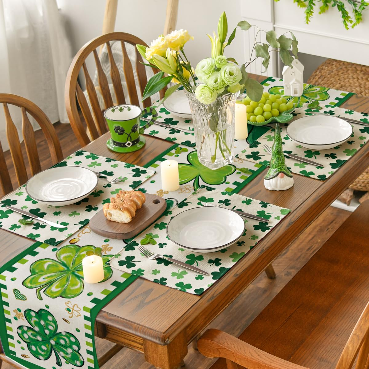Artoid Mode Green Shamrock St. Patrick's Day Placemats Set of 4, 12x18 Inch Seasonal Spring Table Mats for Party Kitchen Dining Decoration