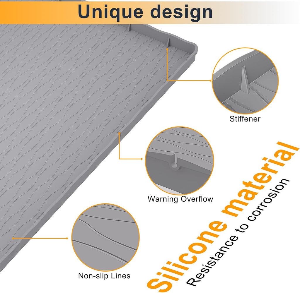 Under Sink Mat for Kitchen Waterproof, 34"×22“ Silicone Bathroom Sink Mat, Under Sink Liner Drip Tray and Protectors for Bottom of kitchen Sink, Fits 36" Stand Cabinets (Grey)