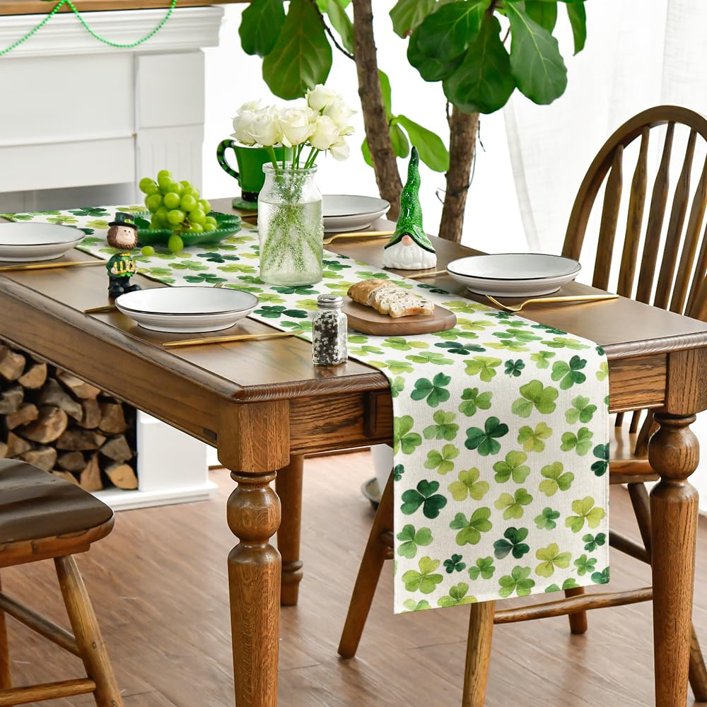 Artoid Mode Shamrock St. Patrick's Day Table Runner, Seasonal Spring Lucky Kitchen Dining Table Decoration for Home Party Decor 13 x 72 Inch