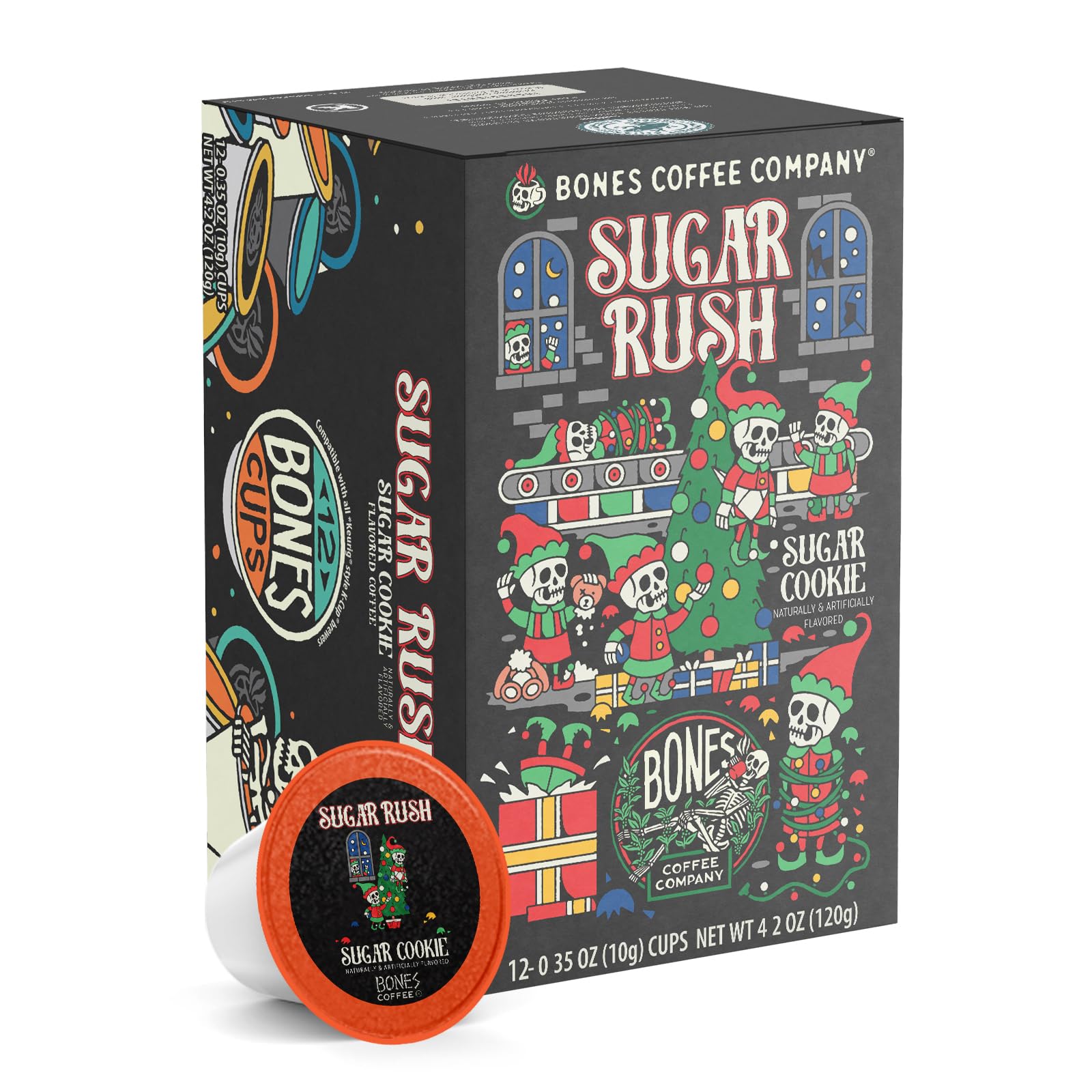 Bones Coffee Company Flavored Coffee Bones Cups Highland Grog Butterscotch Caramel | 12ct Single-Serve Coffee Pods Compatible with Keurig 1.0 & 2.0 Keurig Coffee Maker