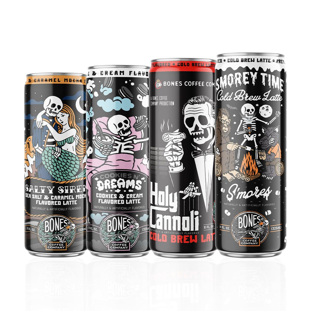 Bones Coffee Company S'mores Iced Coffee Latte - S'mores Flavored Canned Coffee Drink - 12 Pack Cans - 11 Oz Each