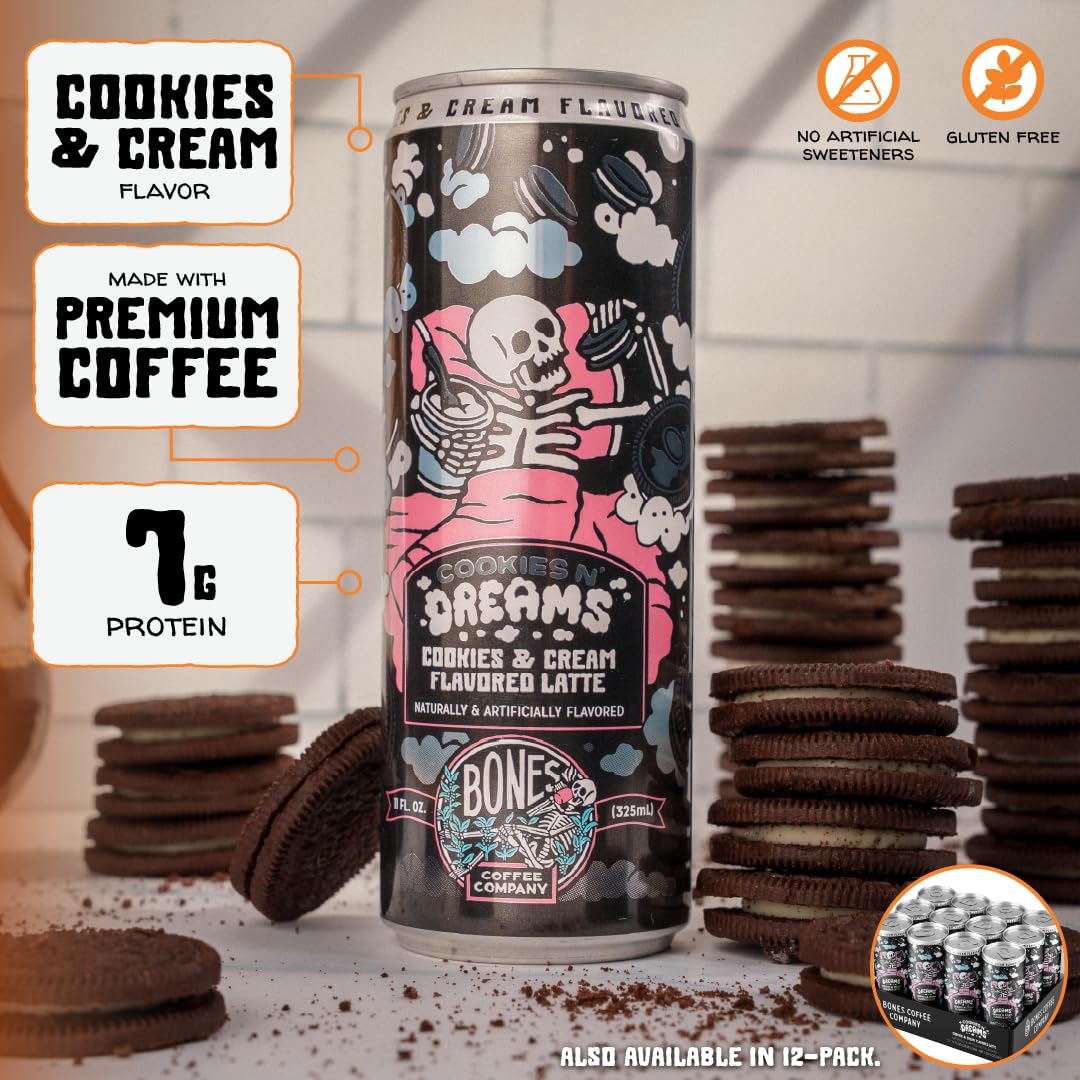 Bones Coffee Company S'mores Iced Coffee Latte - S'mores Flavored Canned Coffee Drink - 12 Pack Cans - 11 Oz Each