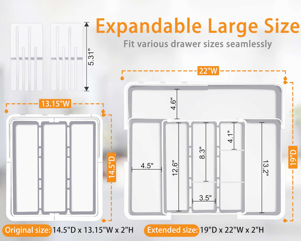 Large Utensil Drawer Organizer for Kitchen, Expandable Silverware Organizer Utensil Holder, Cutlery and Flatware Cooking Tray, Kitchen Drawer Organizers and Storage with Removable Knife Block, Black