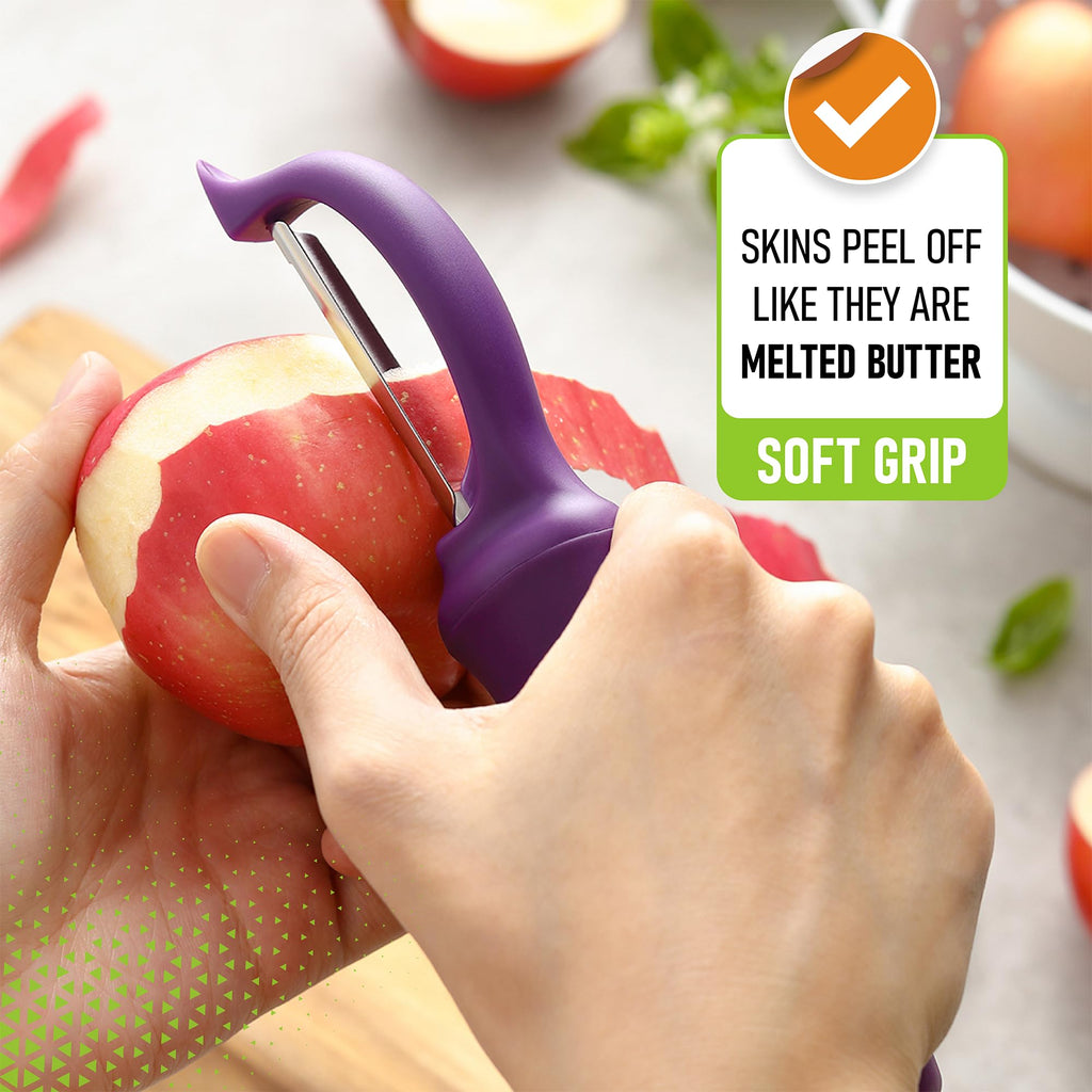 Spring Chef Premium Swivel Vegetable Peeler, Soft Grip Handle and Ultra Sharp Stainless Steel Blades - Perfect Kitchen Peeler For Veggie, Fruit, Potato, Carrot, Apple - Black