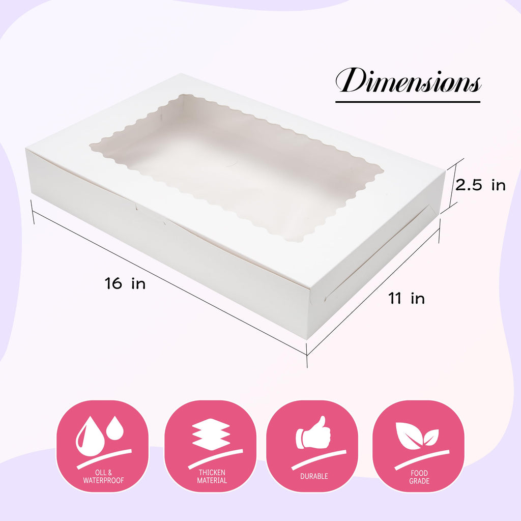 Valentine Gift 5 Pack Cookie Boxes 16x11x2.5inch Bakery Boxes with Window Treat Boxes for Cookie Packaging Gift Giving Dessert Boxes for Chocolate Covered Strawberries, Donuts, Cocoa Bombs