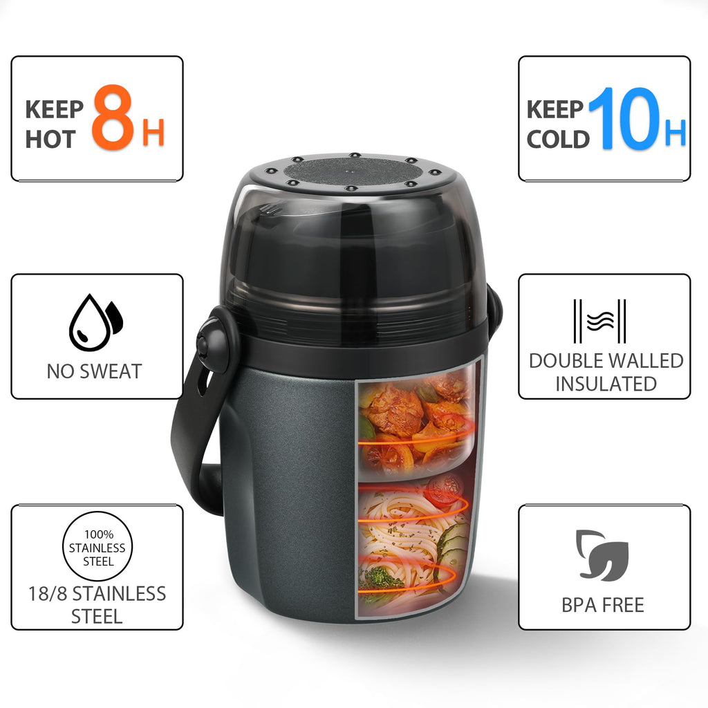 32oz Lunch Containers for Adults Kids Soup Thermo for Hot Food Jar Stainless Steel Insulated Vacuum Leak Proof Wide Mouth Thermal Bento Box with Spoon and Tritan Lid