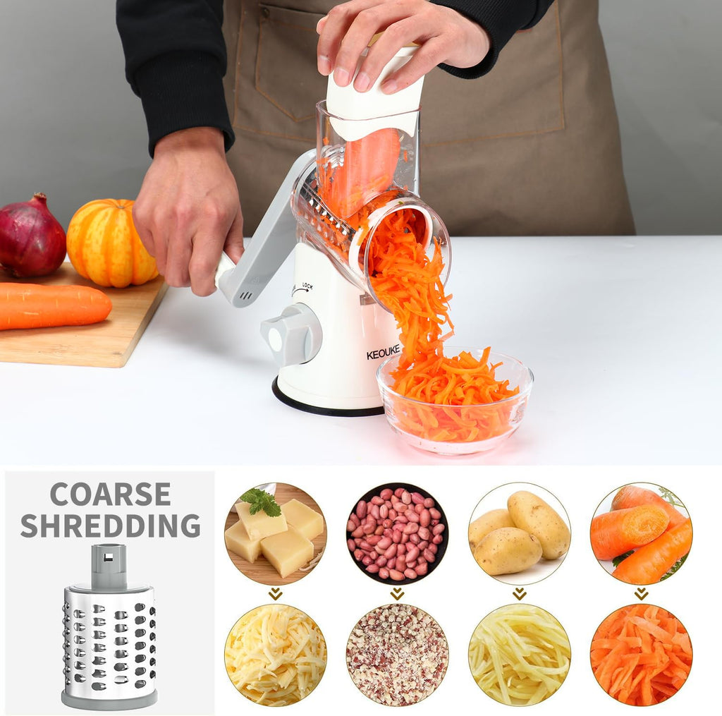 Cambom 5 in 1 Rotary Cheese Grater Hand Crank Cheese Shredder for Fresh Cheese, Vegetable, Nuts,Non-slip Suction Base, Black