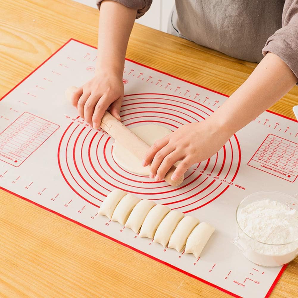 Silicone Pastry Mat Extra Thick Large Non Stick Baking Supplies Kitchen Counter Cooking Rolling Dough Sheet Pie Crust Sourdough Bread Oven Liner with Measurement (L-16''(W)*24''(L), 1#Red)