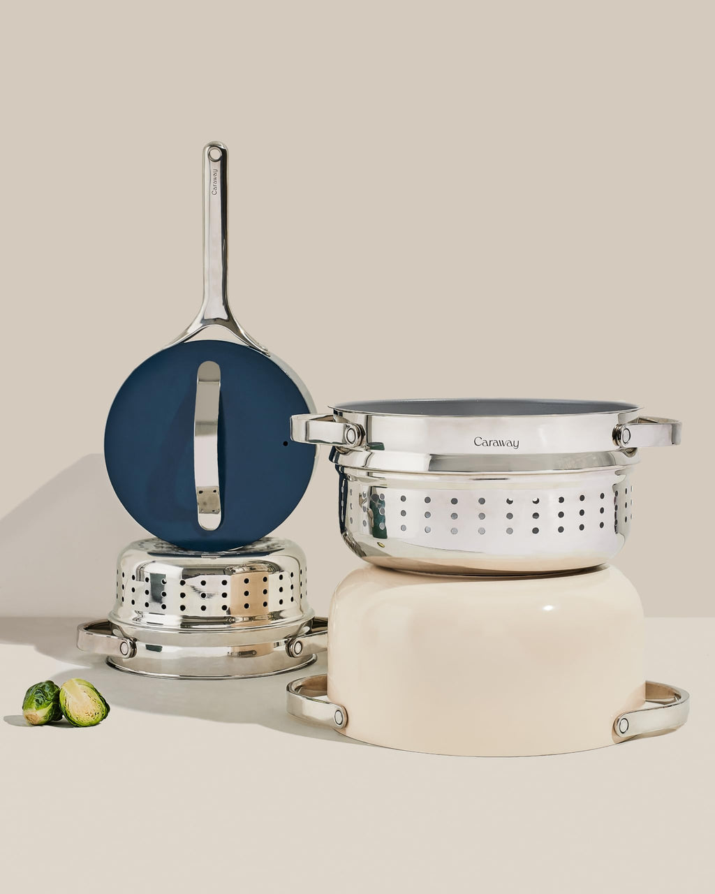 Caraway Steamer - Stainless Steel Steamer with Handles - Non Stick, Non Toxic Coating - Steam Veggies, Seafood, and More - Compatible With Our Dutch Oven or Sauce Pan - Small