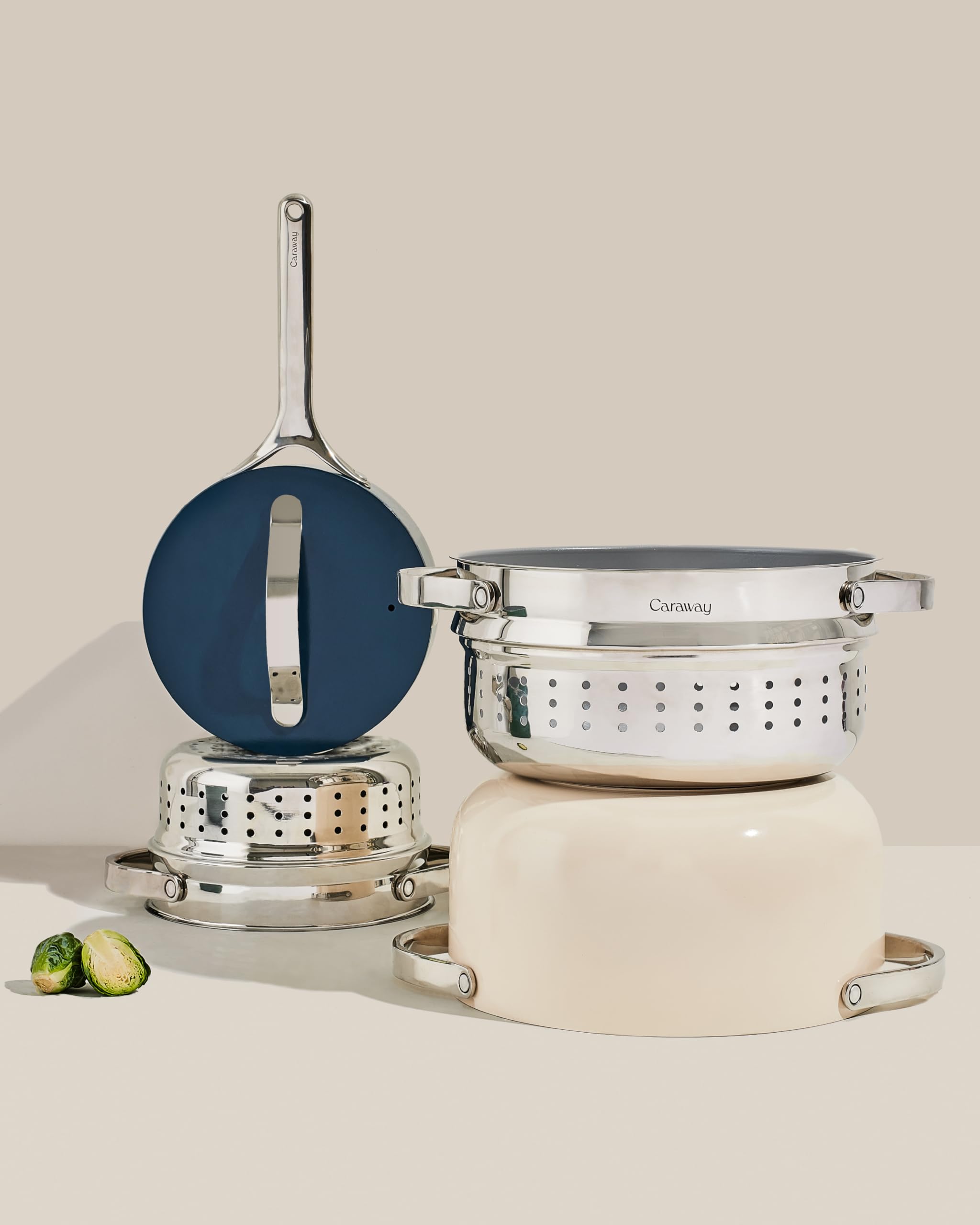 Caraway Steamer - Stainless Steel Steamer with Handles - Non Stick, Non Toxic Coating - Steam Veggies, Seafood, and More - Compatible With Our Dutch Oven or Sauce Pan - Small