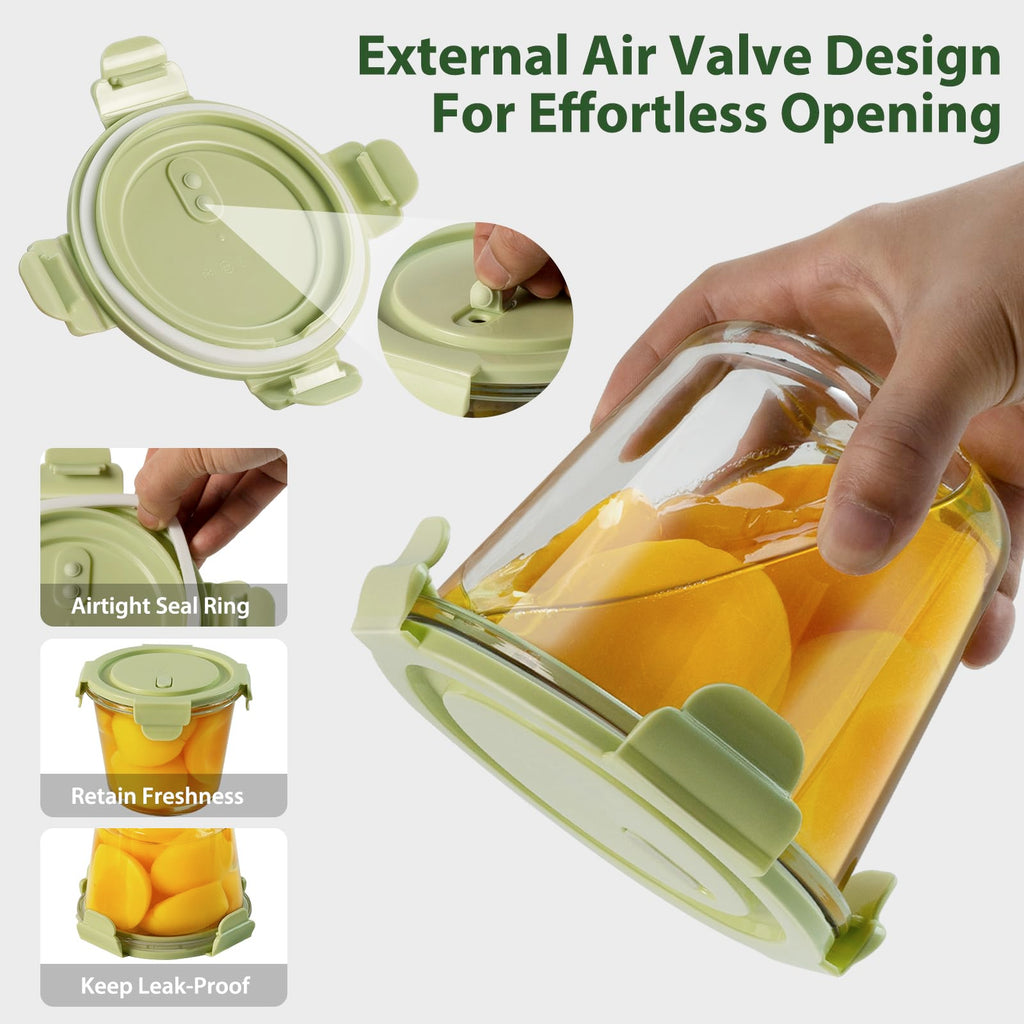 16oz Glass Meal Prep Containers, Airtight 2 Cup Glass Storage Containers with Lids, Heat-Resistant BPA-Free Borosilicate Glass Soup Container for Leftover, Microwave, Dishwasher&Freezer Safe (4 Packs)