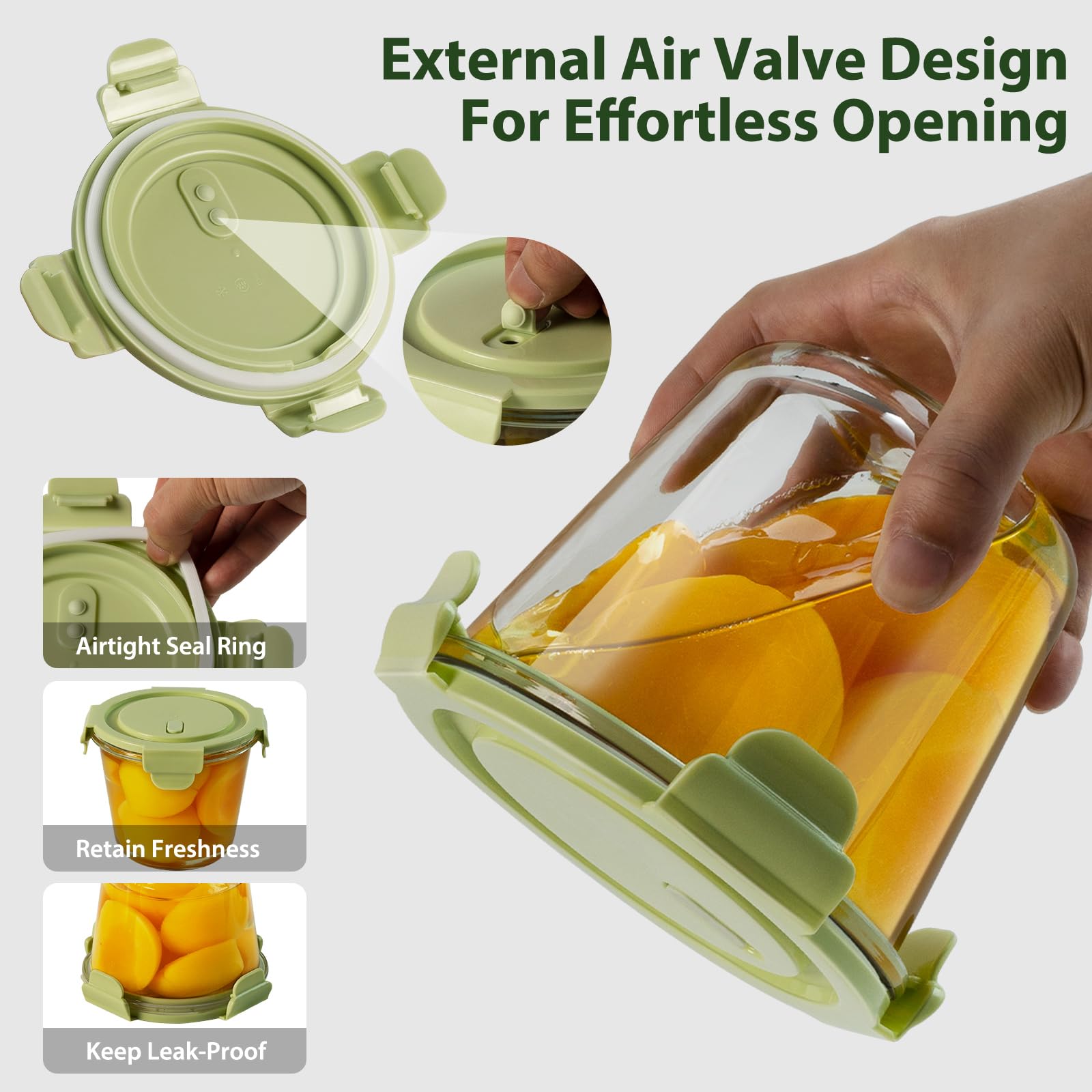 16oz Glass Meal Prep Containers, Airtight 2 Cup Glass Storage Containers with Lids, Heat-Resistant BPA-Free Borosilicate Glass Soup Container for Leftover, Microwave, Dishwasher&Freezer Safe (4 Packs)