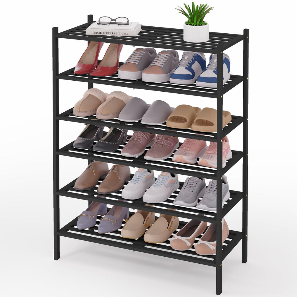 Smiry Bamboo Shoe Rack 3-Tier, Stackable Wooden Shoe Organizer for Entryway & Closet, Free Standing Wood Shoe Storage Shelf for Front Door & Small Spaces, Natural