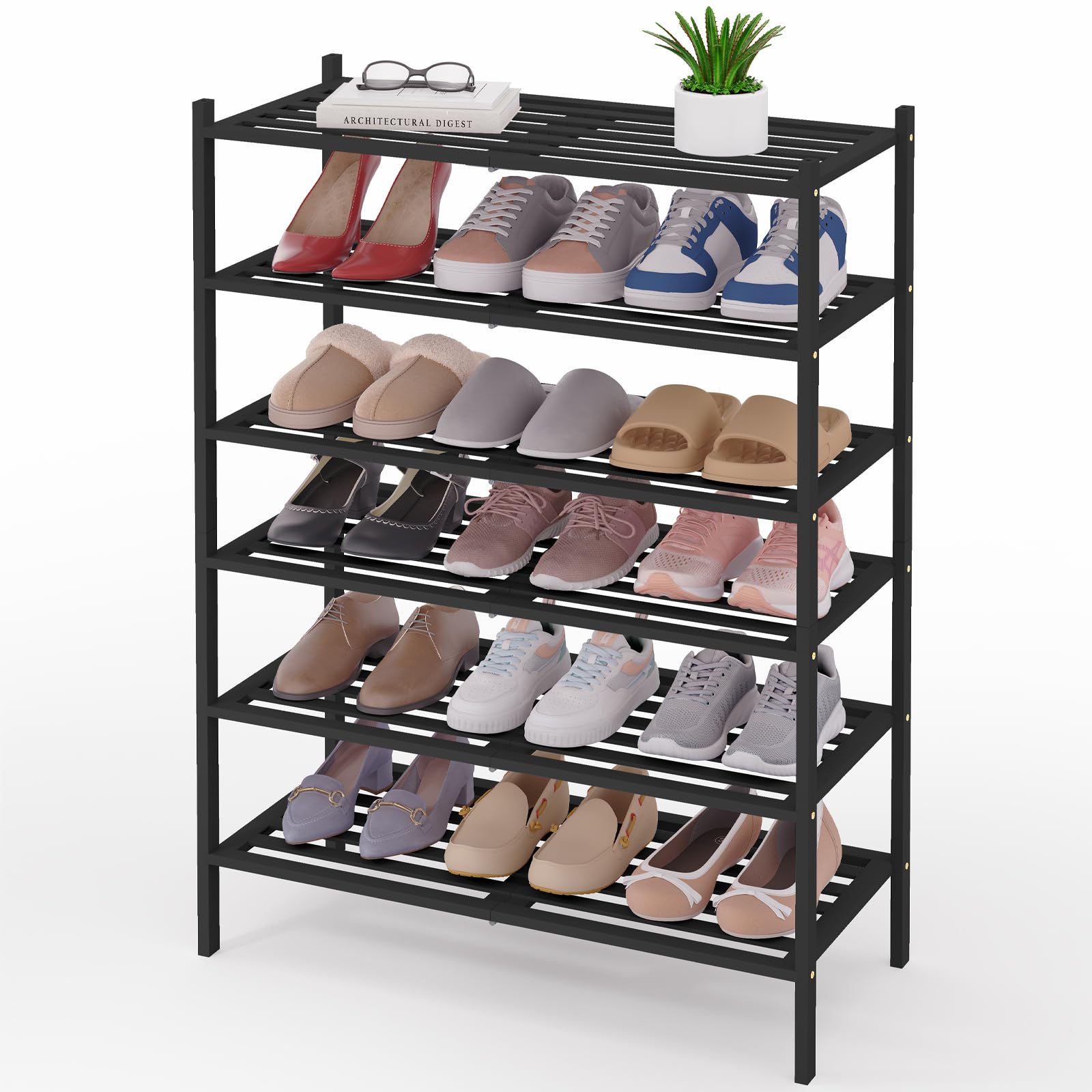 Smiry Bamboo Shoe Rack 3-Tier, Stackable Wooden Shoe Organizer for Entryway & Closet, Free Standing Wood Shoe Storage Shelf for Front Door & Small Spaces, Natural
