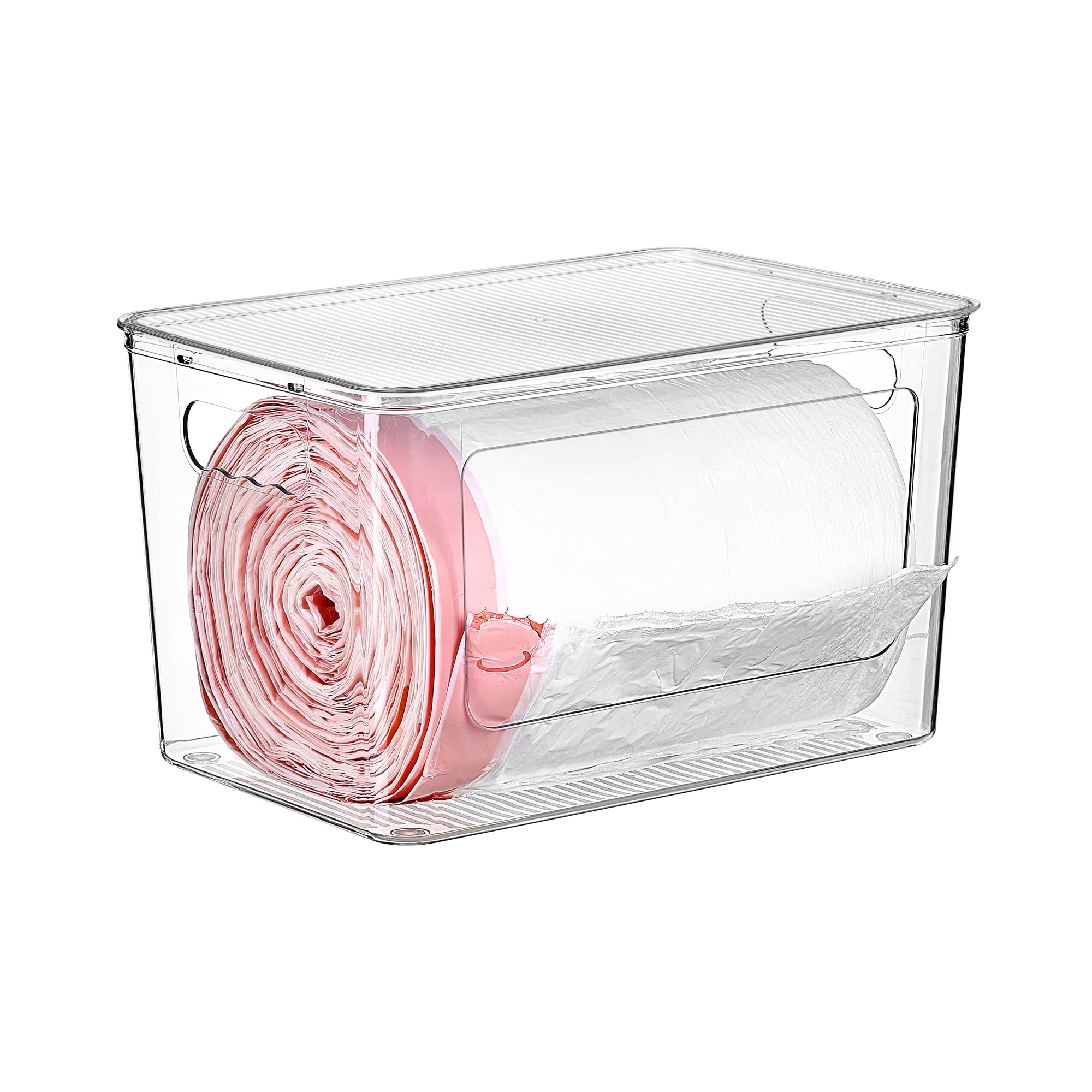 Vtopmart 2 Pack Trash Bag Holder, Stackable Garbage Bag Dispenser for 13/30/33 Gallon Bags, Clear Organizer Bins for Under Kitchen Sink, Laundry Room Organization and Storage