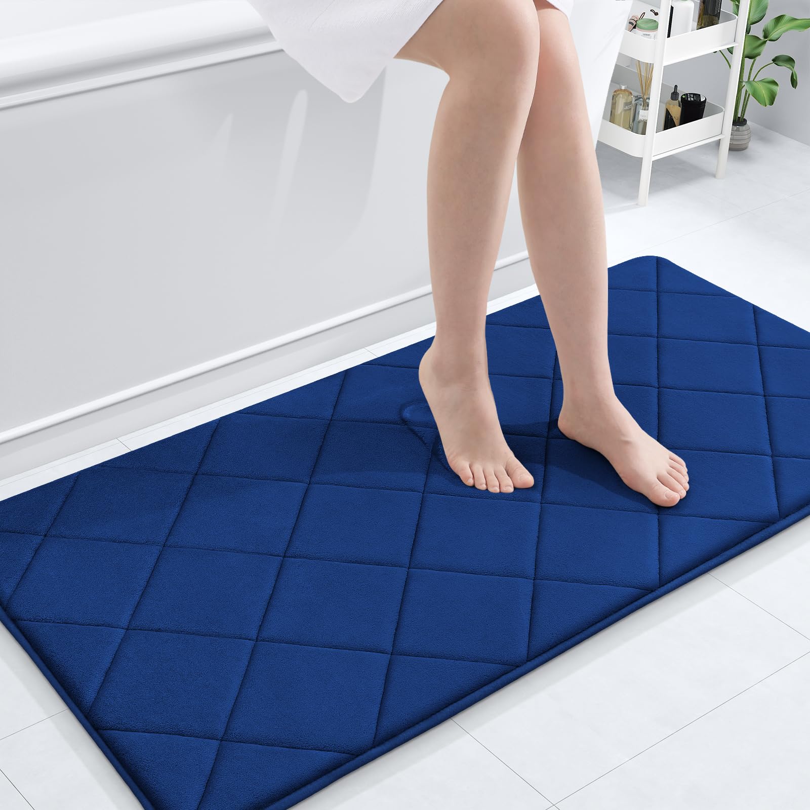 OLANLY Memory Foam Bath Mat 30x20, Ultra Soft and Absorbent Bathroom Rugs, Machine Washable, Comfortable Bath Carpet for Bathroom Floor, Tub and Shower, Black