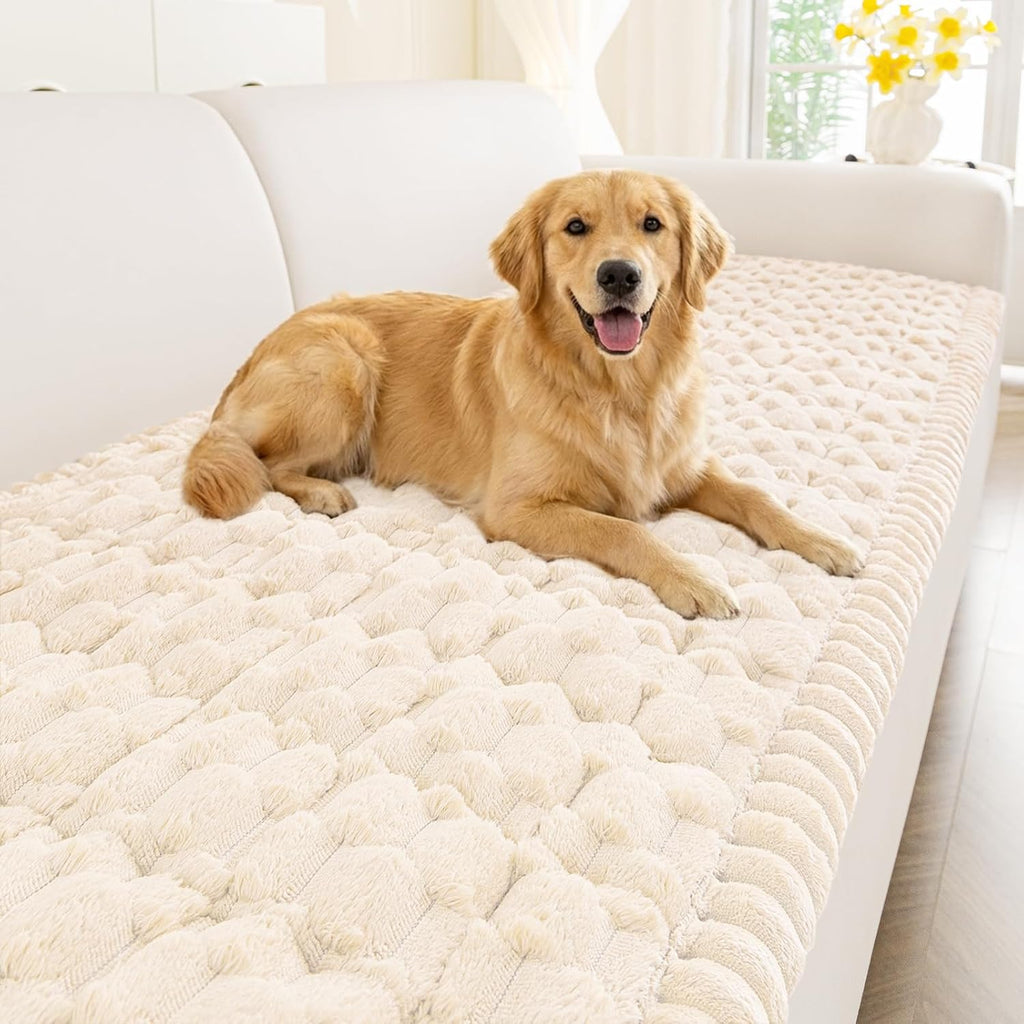 Smiry Couch Covers for Dogs Washable, Non Slip Fuzzy Pet Couch Covers for Sofa, Soft Thick Sofa Slipcovers Furniture Protector Pet Friendly (Cream, 27.6" x 59")