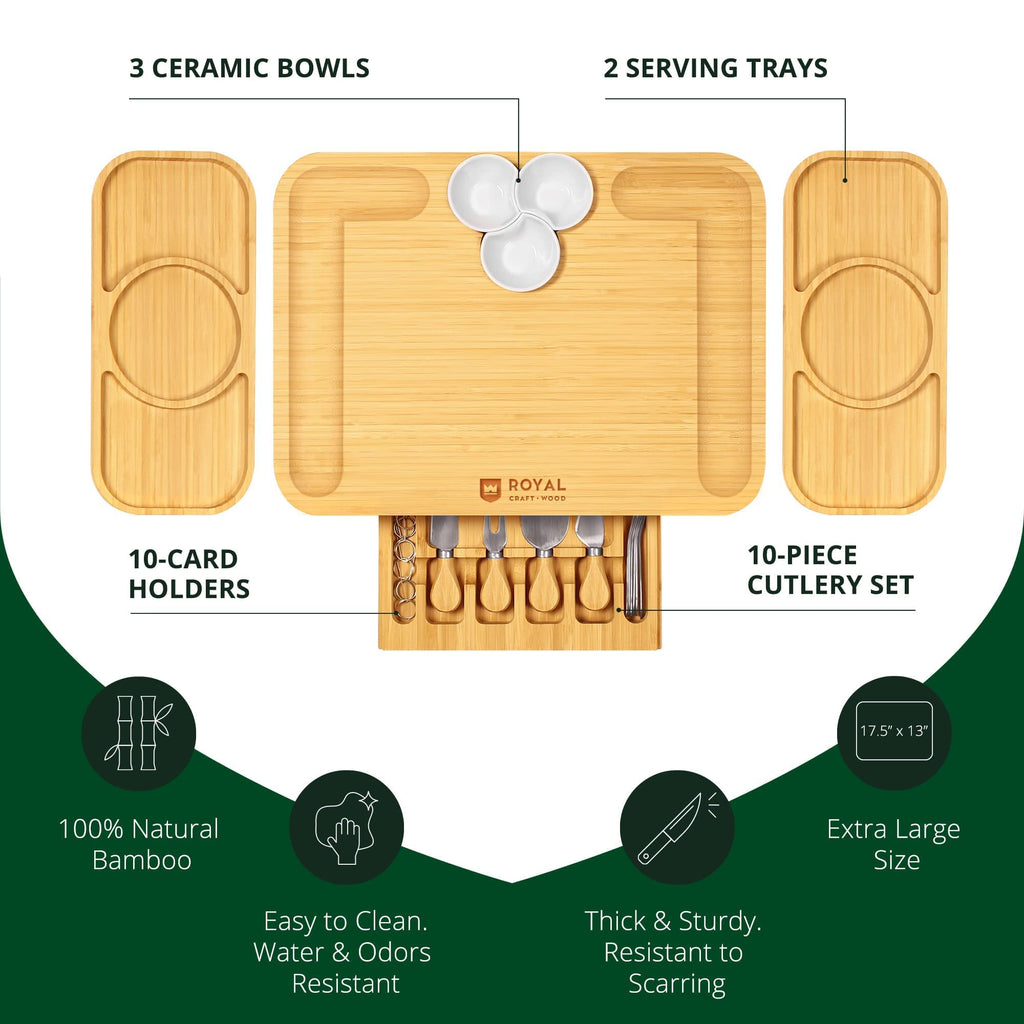 ROYAL CRAFT WOOD Premium Bamboo Charcuterie Board Set - Cheese Platter & Serving Tray & Serving Utensils - Perfect Housewarming Gift, Wedding, Bridal Shower Gift - Ideal for Entertaining and New Home