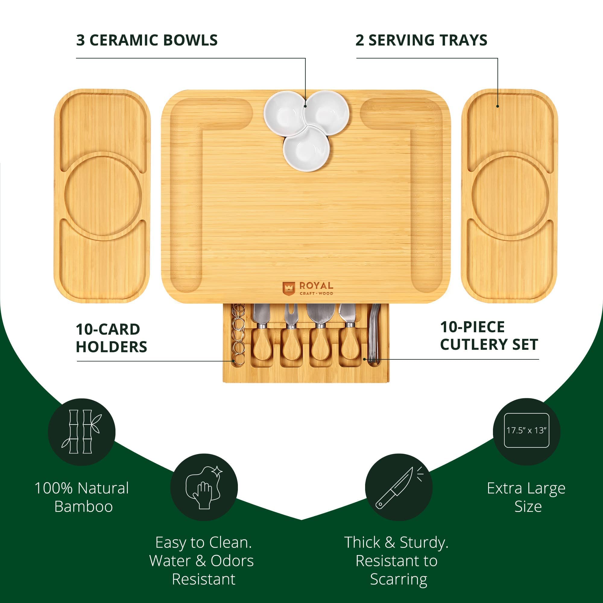 ROYAL CRAFT WOOD Premium Bamboo Charcuterie Board Set - Cheese Platter & Serving Tray & Serving Utensils - Perfect Housewarming Gift, Wedding, Bridal Shower Gift - Ideal for Entertaining and New Home