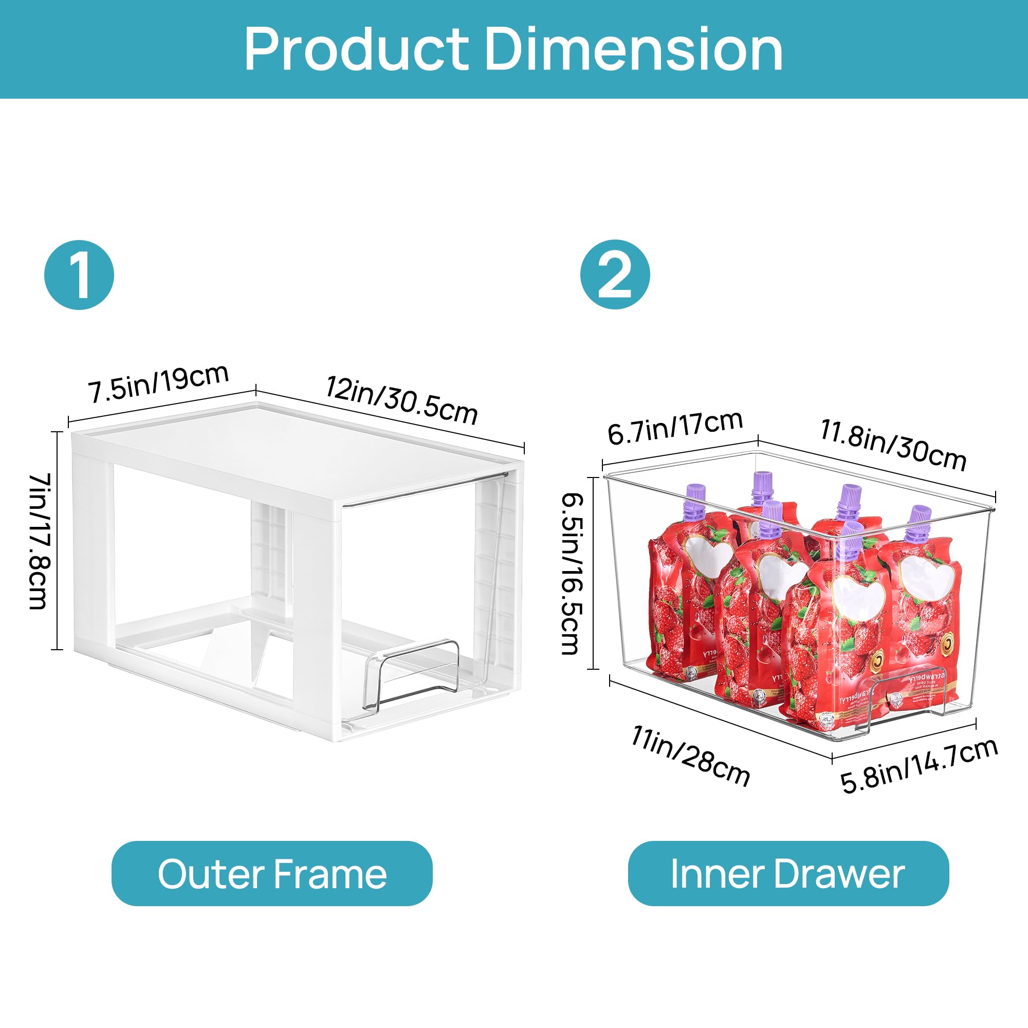 Vtopmart 4 Pack Large Stackable Storage Drawers,Easily Assemble Acrylic Bathroom Closet Undersink Organizers and Storage,Plastic Bins for Kitchen Cabinets,Pantry,Makeup,Medicine Organization