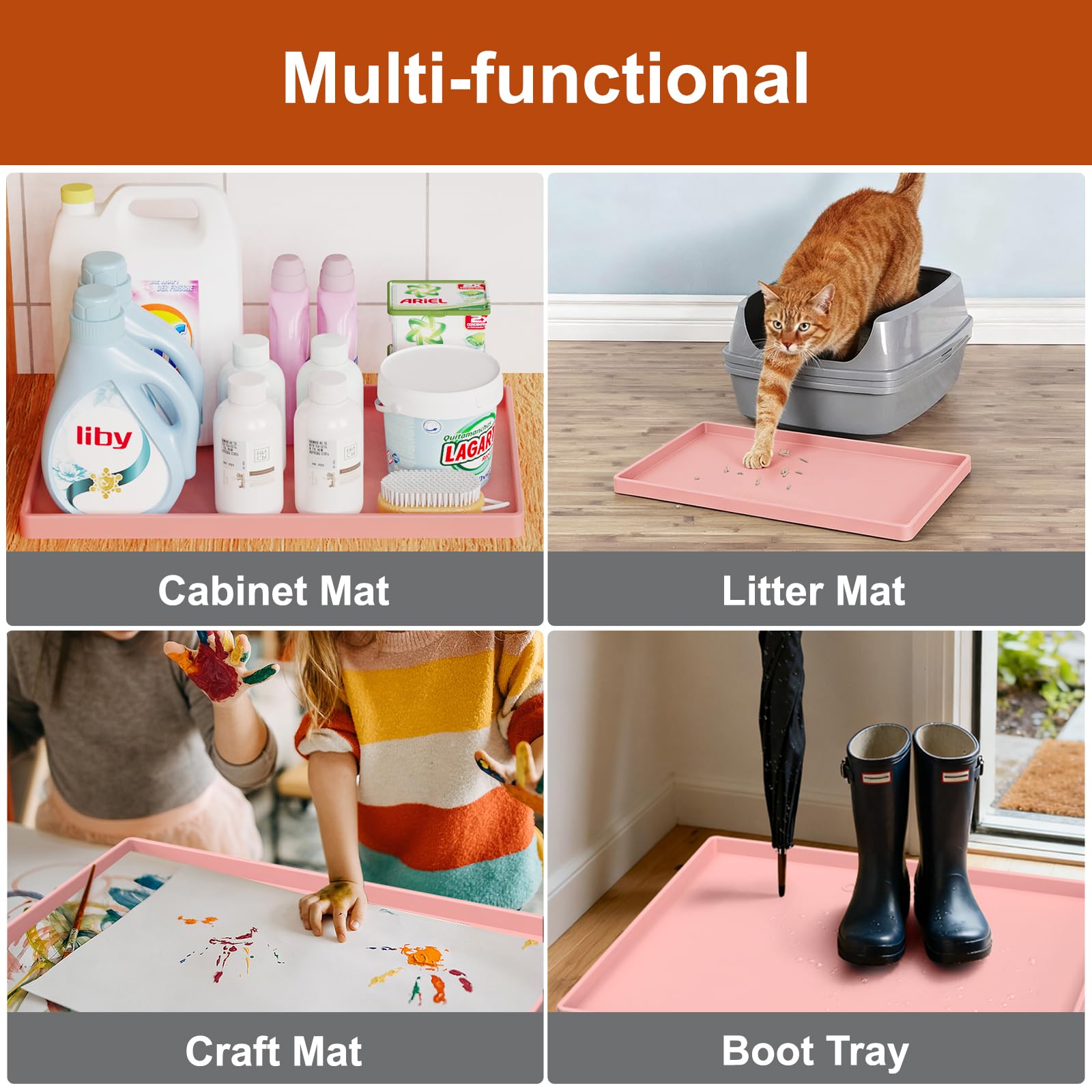 Extra Thick Silicone Mat Waterproof with Raised Edge 34" x 22", Under Sink Mat for Kitchen & Bathroom, Kitchen Cabinet Liner, Multi-Purpose for Storage & Protection, Gray