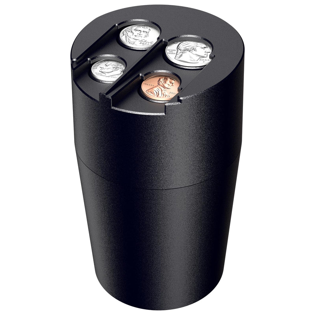 Zeyitian Coin Holder for Car, 250-Coin Capacity Change Coin Holder, Coin Organizer for Most Car, Dispenses Pennies, Quarters, Dimes, Nickels (Black, 1Pack)
