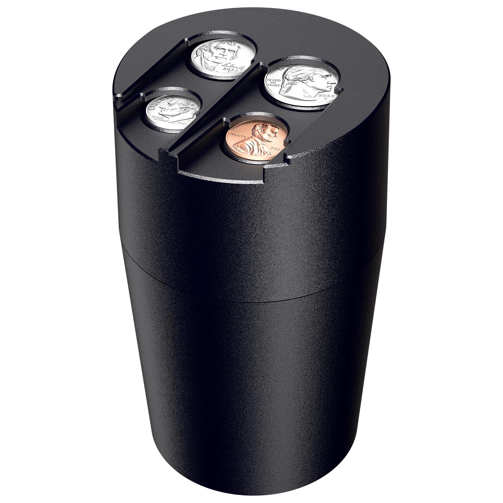 Zeyitian Coin Holder for Car, 250-Coin Capacity Change Coin Holder, Coin Organizer for Most Car, Dispenses Pennies, Quarters, Dimes, Nickels (Black, 1Pack)